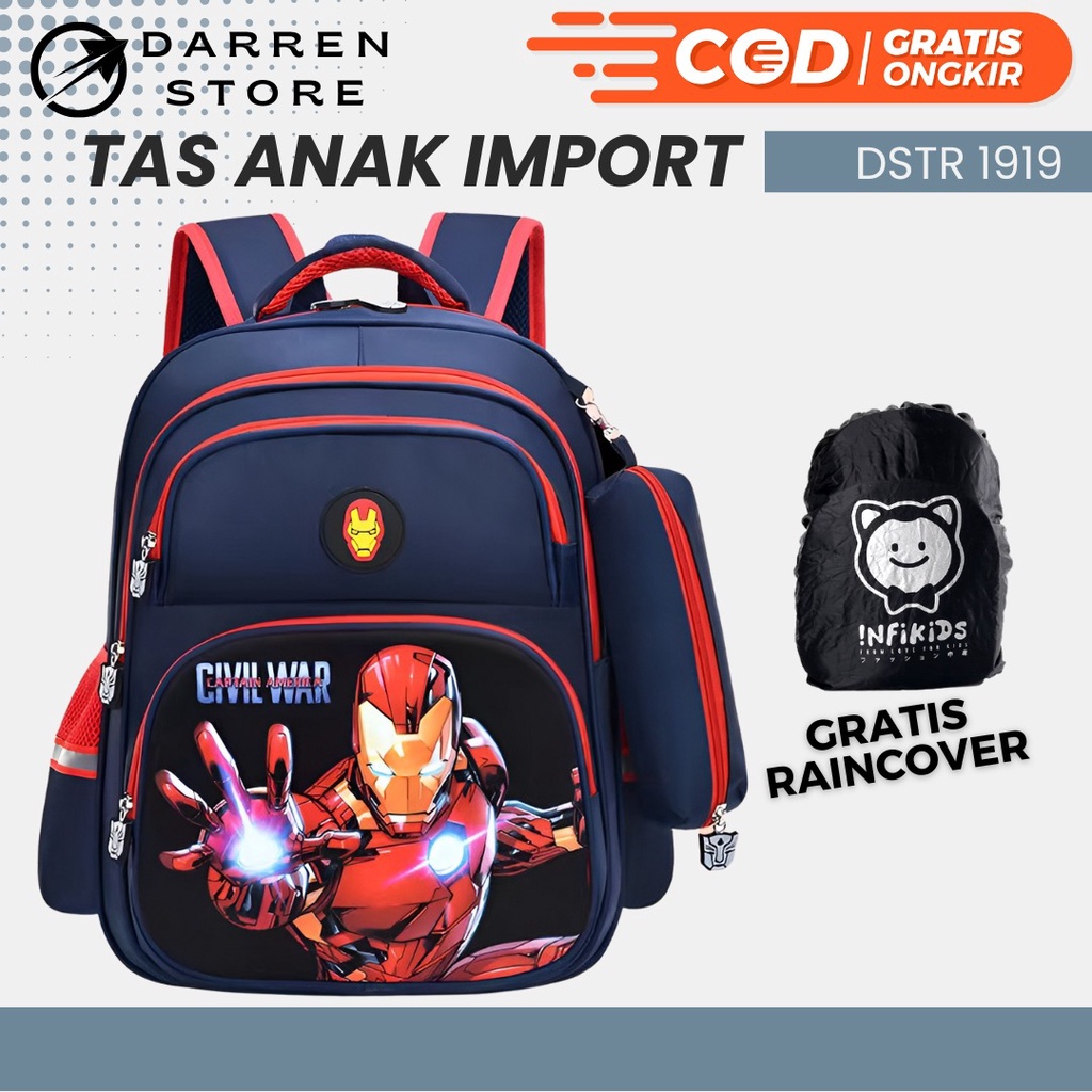 Ransel anak Spider DSTR 1919 Tas Sekolah Anak Laki Laki SD 16inch iMPORT FREE Raincover