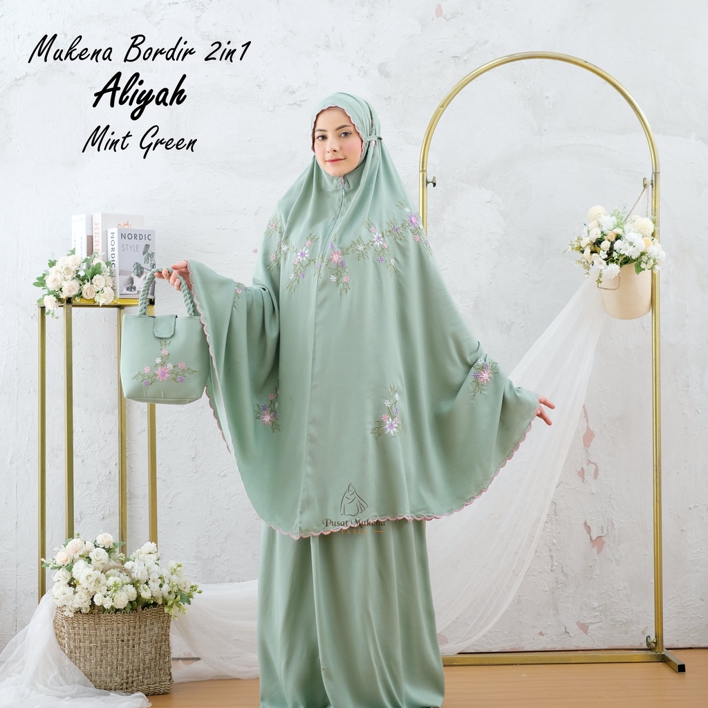 PUSAT GROSIR BELI MUKENA DEWASA 2IN1 JUMBO KATUN RAYON BORDIR MANUAL ALIYAH