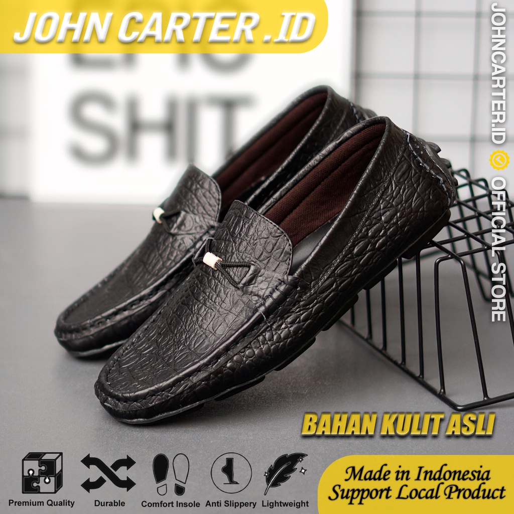 John Carter X Parko Sepatu Casual Slip On Pria Motif Kulit Buaya