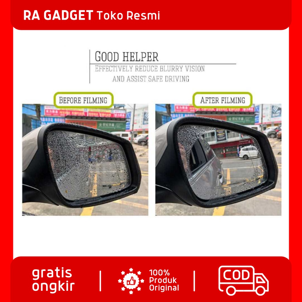 Sticker Oval Pelindung Kaca Spion Mobil Motor Anti Fog Film Rainproof 2PCS Ukuran 145x100mm / Stiker
