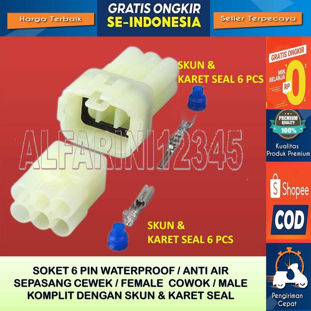 Soket konektor 6 pin waterproof anti air sepasang - Soket 6 Pin waterproof Anti Air Soket DLC diagno