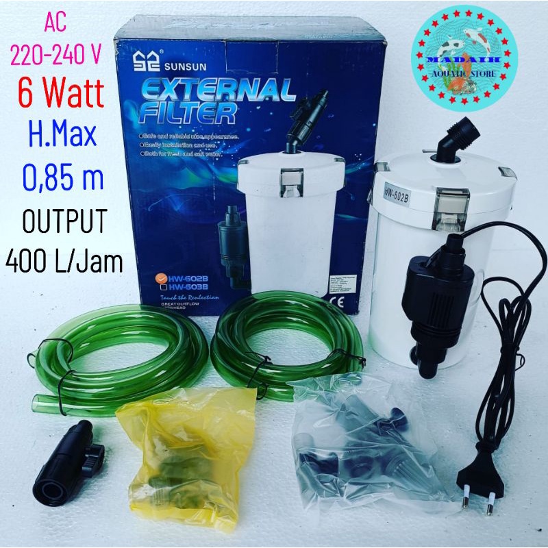 SUNSUN HW-602B EXTERNAL FILTER AQUARIUM Mesin penyaring air / filter  luar akuarium & kolam low watt