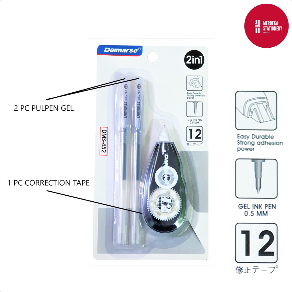 

Correction/Tip-X/Tipex Tape/Rol/Kertas Trondol Viral Set 12 m + 2 pc Pulpen/Bolpen Gel 0.5 mm DMS-452