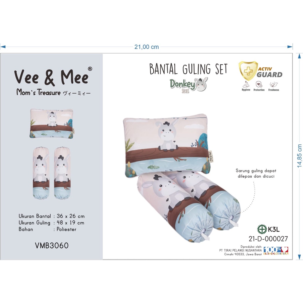 Vee &amp; Mee Bantal  Guling Bayi Set Anti Bakteri Donkey Series -  VMB 3060