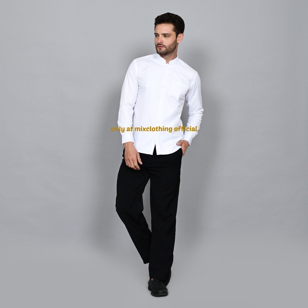 Baju Muslim Pria Slimfit Kemeja Koko Lengan Panjang Hem Kurta Gamis | LBL1660 PUTIH