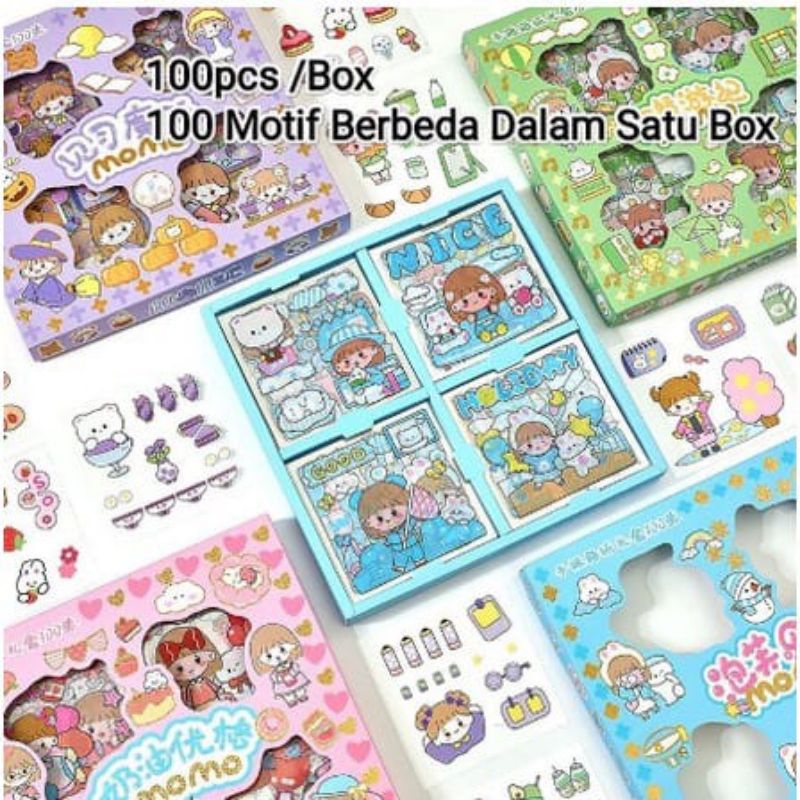 

(free gift) Sticker 100 lembar 2D Set Diary Book Aesthetic Motif Kartun Korea Lucu Anti Air Dekorasi Hand book
