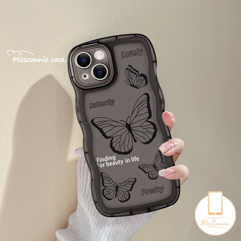 IPHONE Case Kompatibel Untuk Iphone7 8 6s 6 Plus 11 Pro Max12 13 14 Pro MAX XR 14 Plus X XS MAX SE 2020gelombang Tepi Hitam Tulip Daun Hijau Silikon Lembut Back Phone Cover