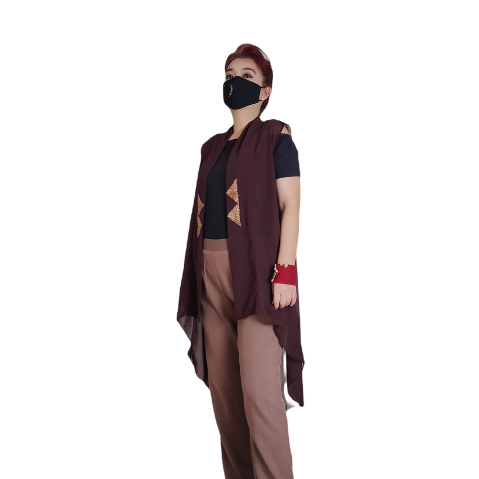 Outer Panjang Tunik Tanpa Lengan Kutung Sifon Coklat Tua Gesyal Modern