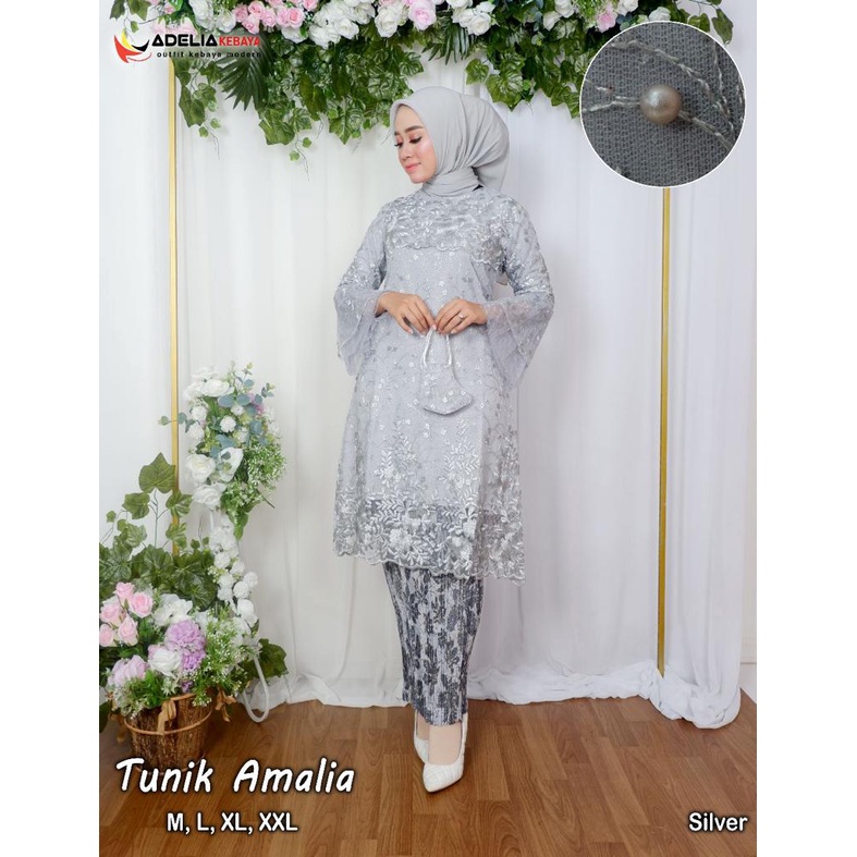 ADE - Setelan kebaya tunik amalia - baju tunik fashion - model tunik kebaya terlaris 2023 - kebaya wisuda modern - berbahan tulle bordir mutiara - ootd kondangan - akad - nikahan - pesta