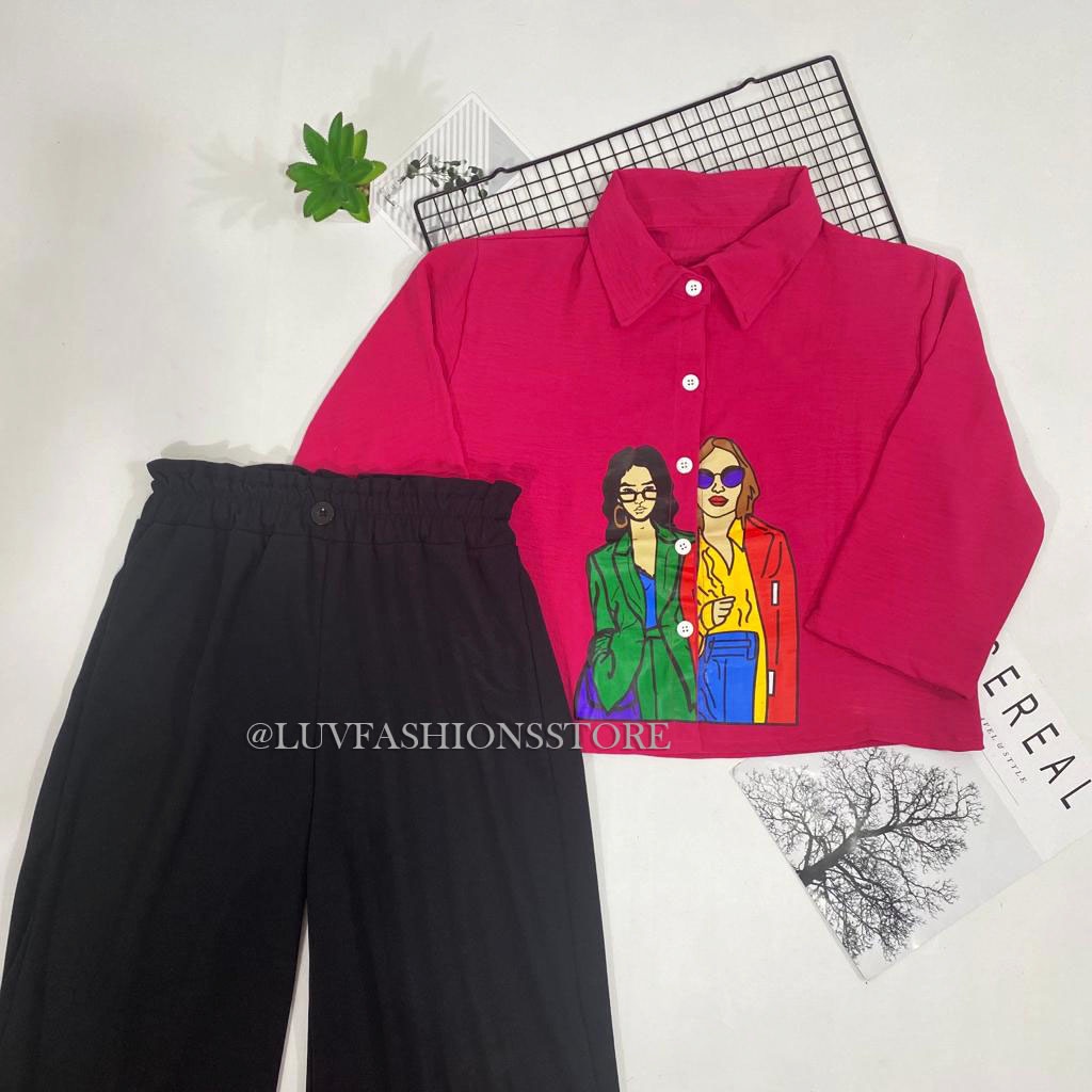 IL - SETELAN WANITA ORIZA CROP CRINCLE AIRFLOW / ONE SET WANITA KEKINIAN MOTIF SABLON