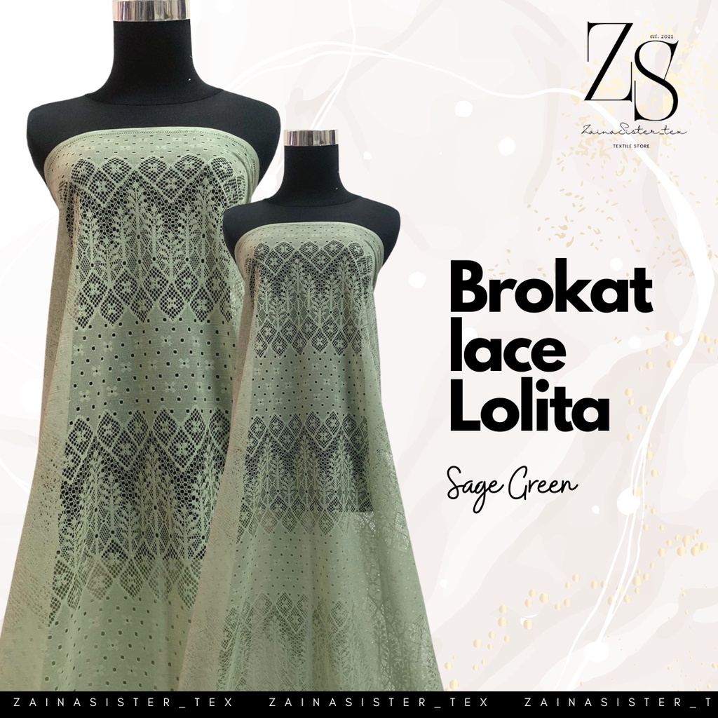 Bahan Kain Brokat Brukat Lace Lolita Warna Sage Green