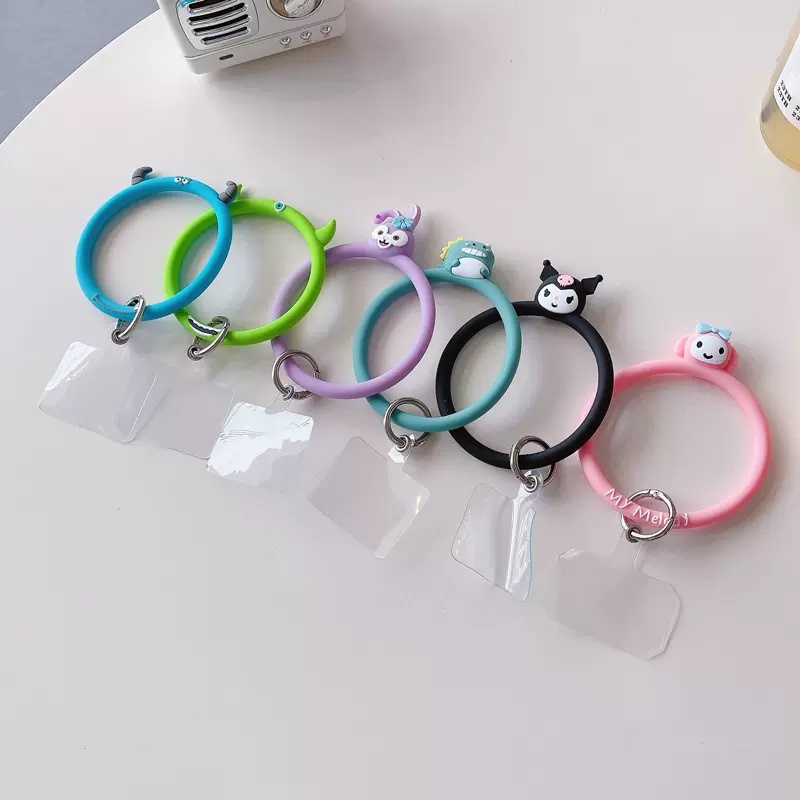 Gantungan hp android iphone kunci bulat gelang tangan aesthetic estetik silikon elastis unik keren waterproof anti air karakter lucu warna hitam ungu pink biru cowok cewek