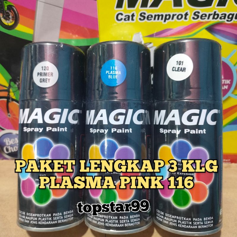 Pilok Pilox Cat Semprot Magic Paket Lengkap 3 Kaleng 300cc Paketan Biru Plasma Blue 116 Primer Grey Epoxy 120 Clear Pernis Glossy Mengkilap 101 Spray Paint