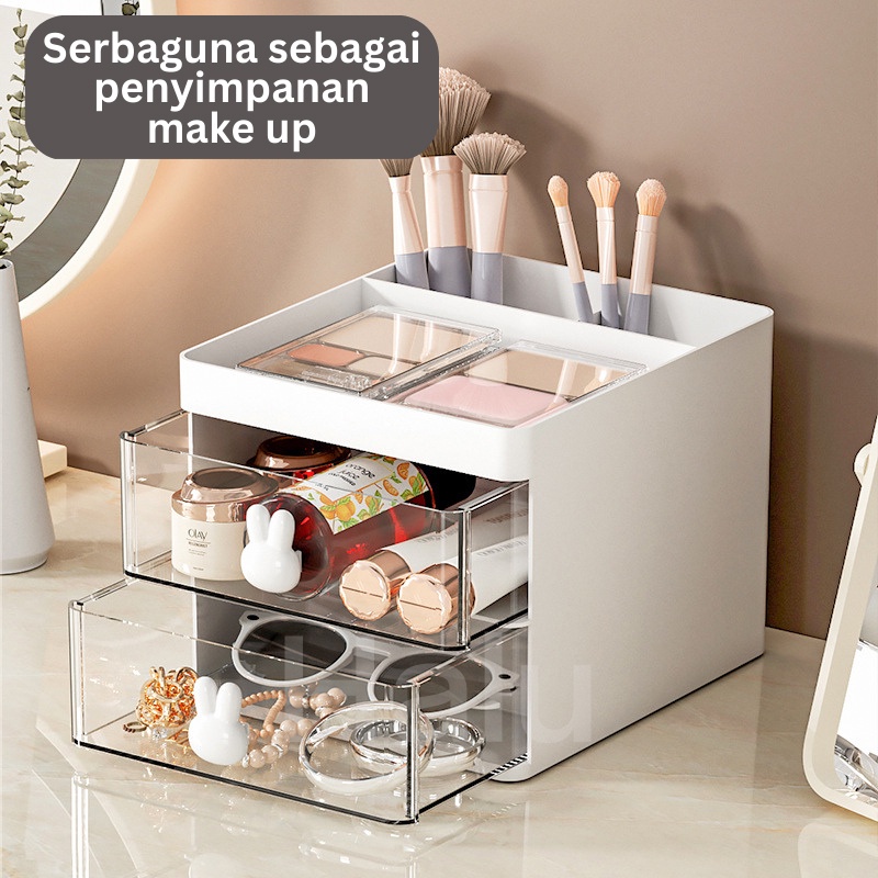 TERLARIS HALU Kotak Laci Penyimpanan 2 Layer Kelinci Kotak Penyimpanan ATK Multifungsi Kotak
