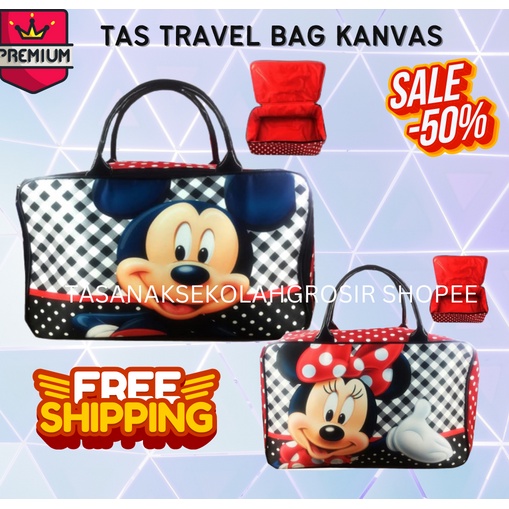 PROMO TERMURAH + FREE ONGKIR !!! Tas Travel Kanvas travel kanvas tikus Kotak Kotak Black White JUMBO