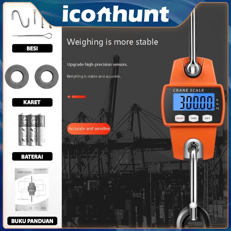 Timbangan Digital Gantung ORI / Crane Scale 300kg Digital LED Orange LCD Smart Crane Hook Scale Hanging 300Kg