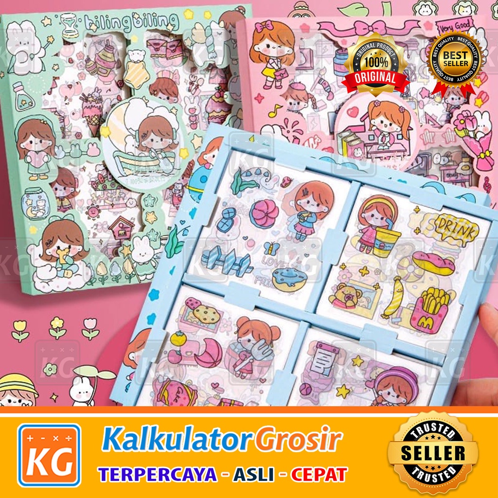 Stiker Sticker Aesthetic Lucu Kartun Momo Karakter Anak Korea 2D Dekorasi DIY Buku Botol Case Hp Laptop 1 Box 100 Lembar Per Satuan