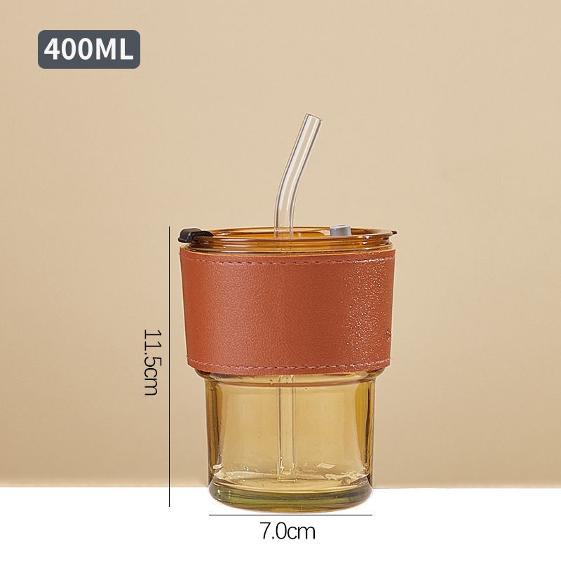 TS01- G001 Gelas Kopi Tumbler Kaca Susu Teh Aesthetic Gelas Minum Bening Dengan Kulit Case Anti Panas