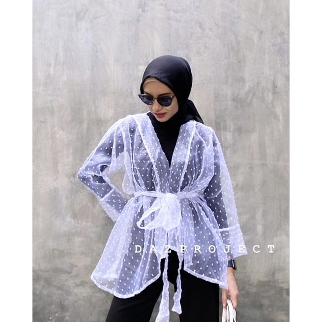 Outer organza dot outer Lebaran outer kondangan Free Belt by dazproject