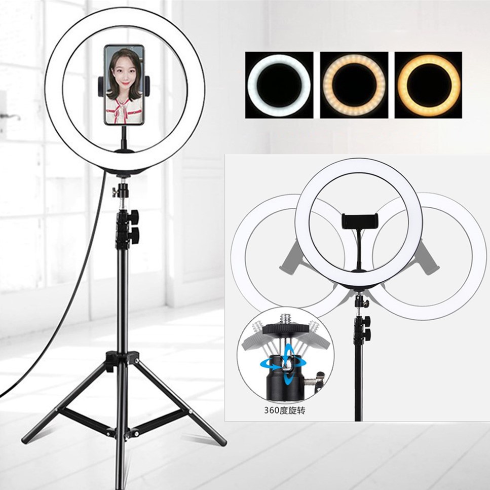 Paket Lampu Ring Light 26cm + Tripod 2.1 Meter Gratis Remote Bluetooth Holder Hp