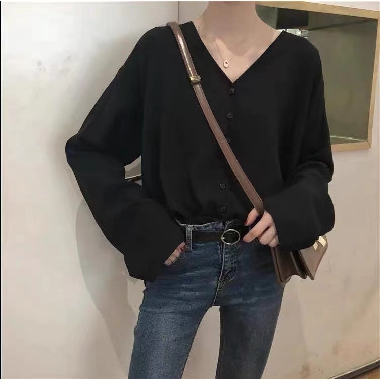 Casual Long Sleeve Vneck Pakaian Wanita 1638