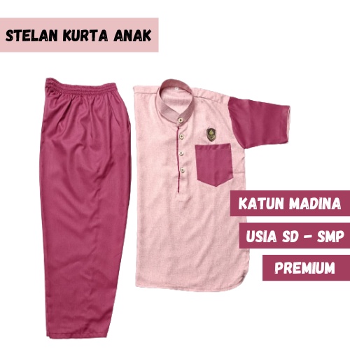 Setelan Baju Koko Anak Laki Laki Kurta Koko Pakistan Qurta Anak Usia 2 - 12 Tahun Katun Madina Premi