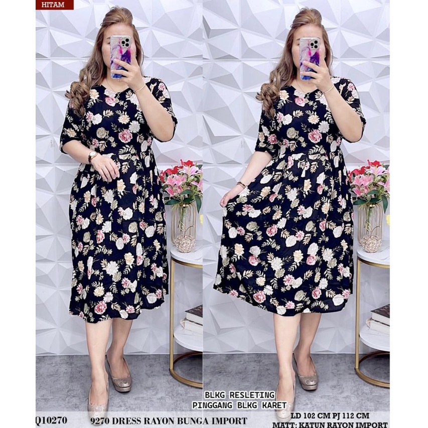 Dress 9270 Okky motif bunga-bunga bahan katun rayon import