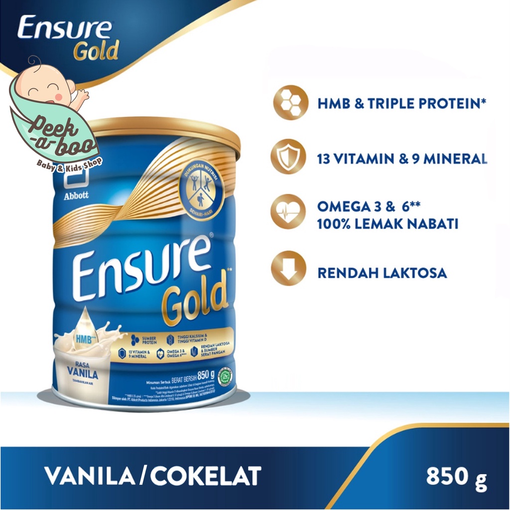 ENSURE GOLD VANILA COKLAT GANDUM 850 GRAM 380 GRAM