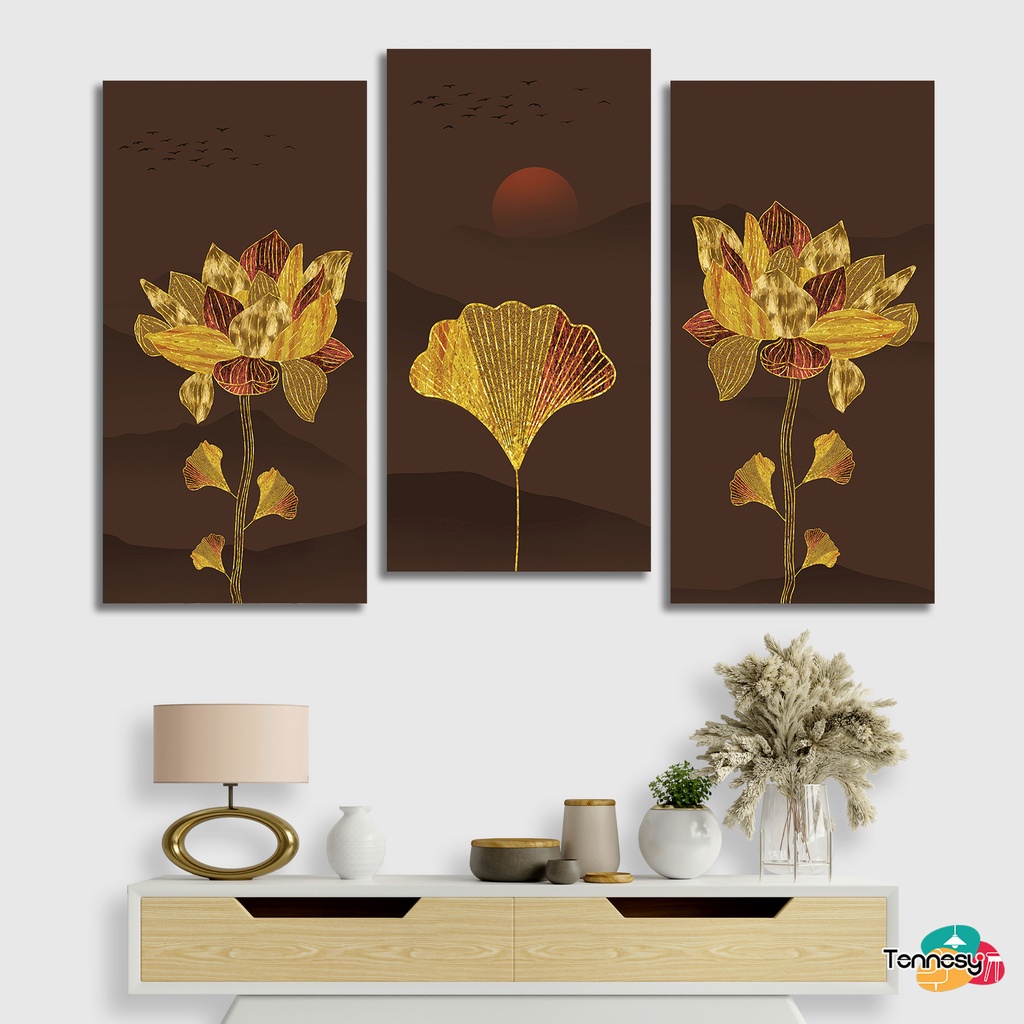 TENNESY Hiasan Dinding Bunga Gold Aesthetic 15x30cm Dekorasi Dinding Kamar Tidur Pajangan Kayu Poster Dekorasi Rumah