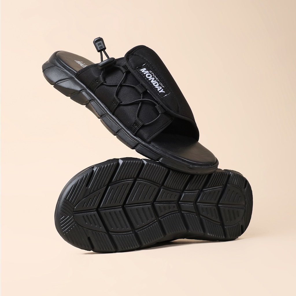 LIWA BLACK |ManNeedMe x Monday| Sandal Pria Sendal Slide Cowok Tali Casual Traveling ORI