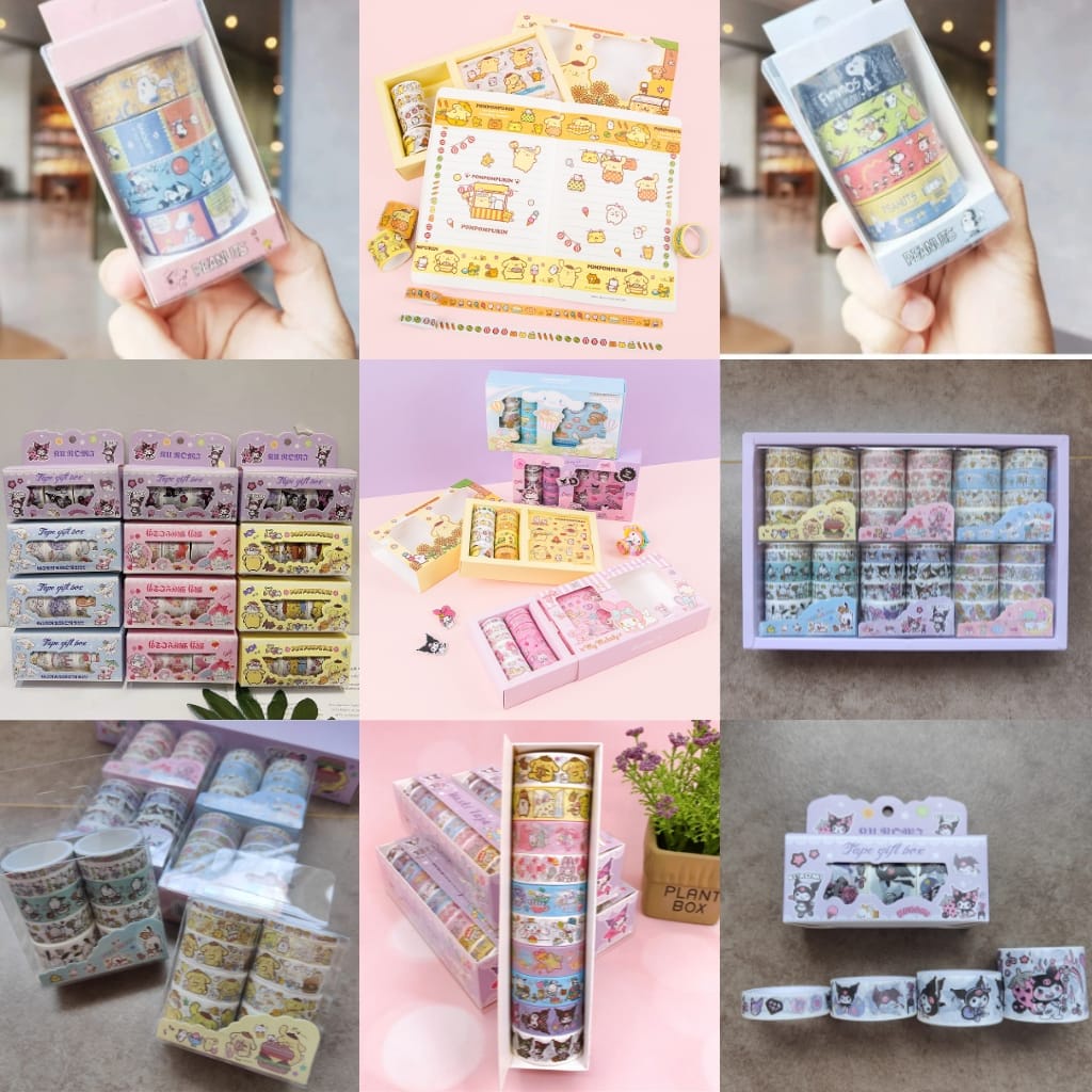 Washi tape set Stationery Karakter Kuromi Pompompurin Cinnamoroll My Melody Snoopy