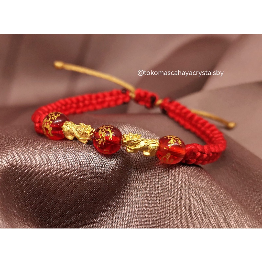 Gelang 2 Charm Naga / Jilin / pixiu Emas kadar 24k HK Hongkong 999.9% 9999 &amp; Gelang Serut