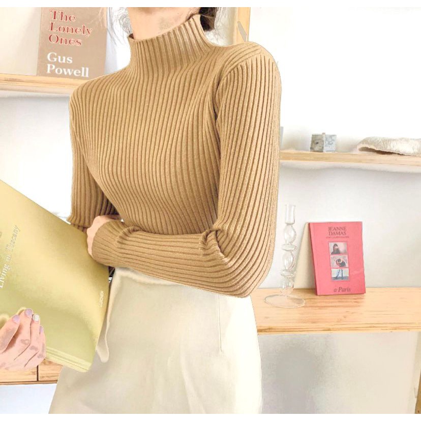 GROSIRTAS TG1662 Atasan Turtleneck Rajut Wanita Lengan Panjang Import Inner Rajut Tebal Leher Tinggi