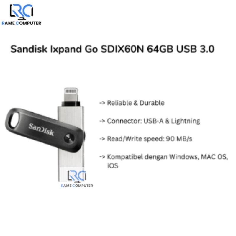 Flashdisk Sandisk iXpand Flash Drive Go SDIX60N 64GB iOS USB 3.0