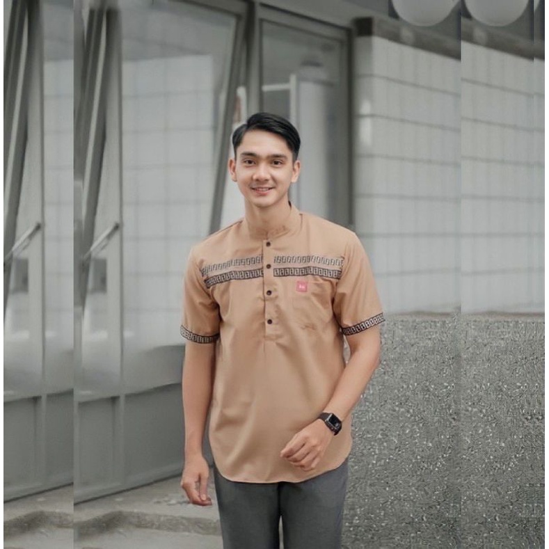 Baju Koko Kurta Pakistan Lengan Pendek Pria Cowok Dewasa Ukuran M L XL XXL Warna Hitam Mocca Abu Putih Navy Maron