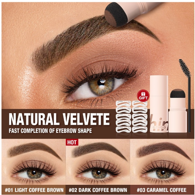 O.TWO.O Lasting Browfun Cushion Eyebrow Powder - Eyebrow Cushion Stamp Waterproof 1 Step Brow Stamp Long Lasting Eyes Makeup With Spoolie Brush