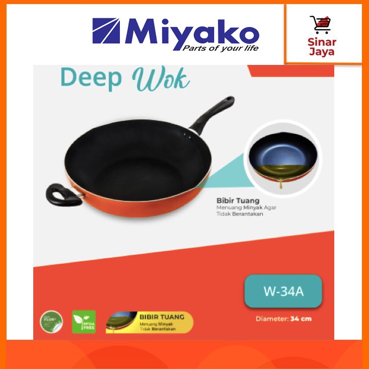 MIYAKO Fry Wok / Wok Pan 30, 34 cm (Anti Lengket)