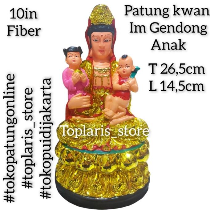 Patung Kwan Im Gendong Anak 10in Fiber