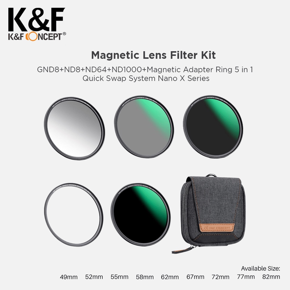 K&F Concept 4in1 Filter Magnetic GND8 ND8 ND64 ND1000 with Case Filter - Variant SIze