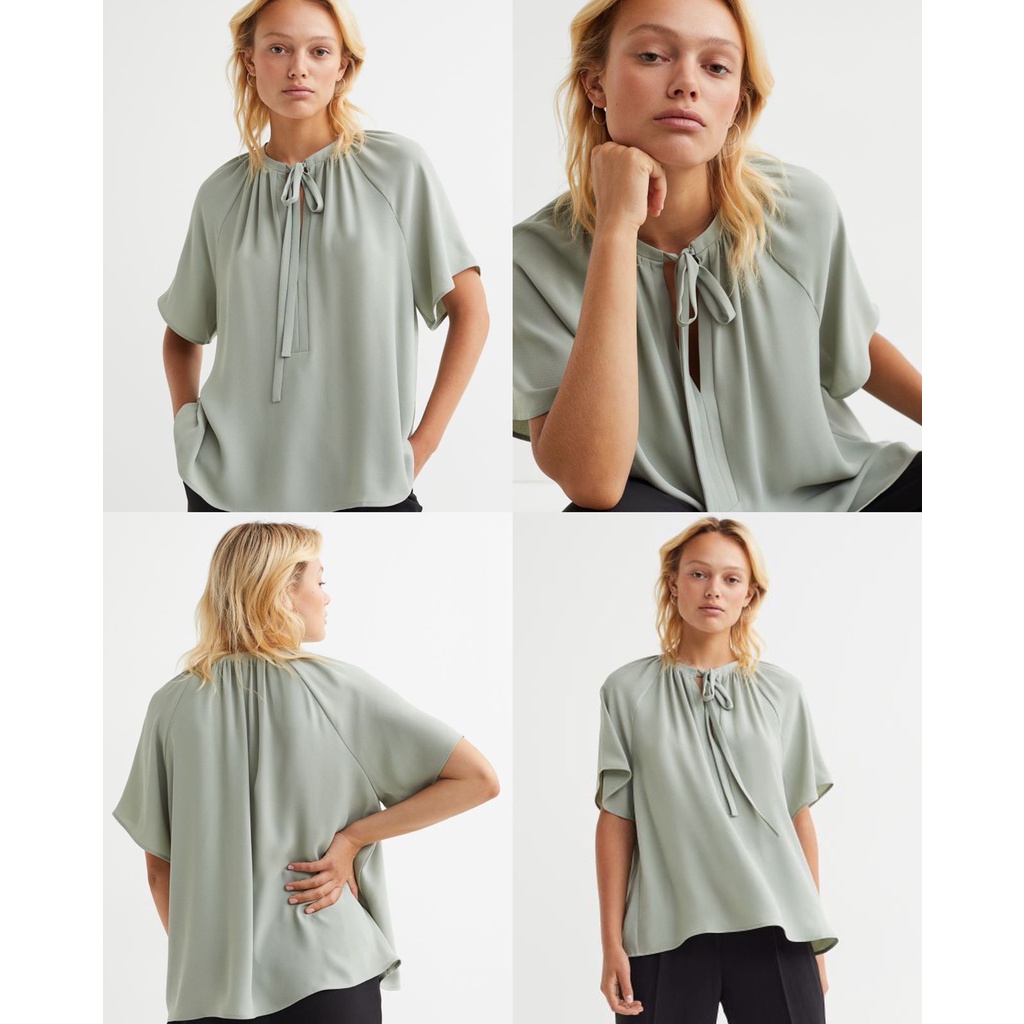 H&amp;M Short-sleeved Tie Blouse