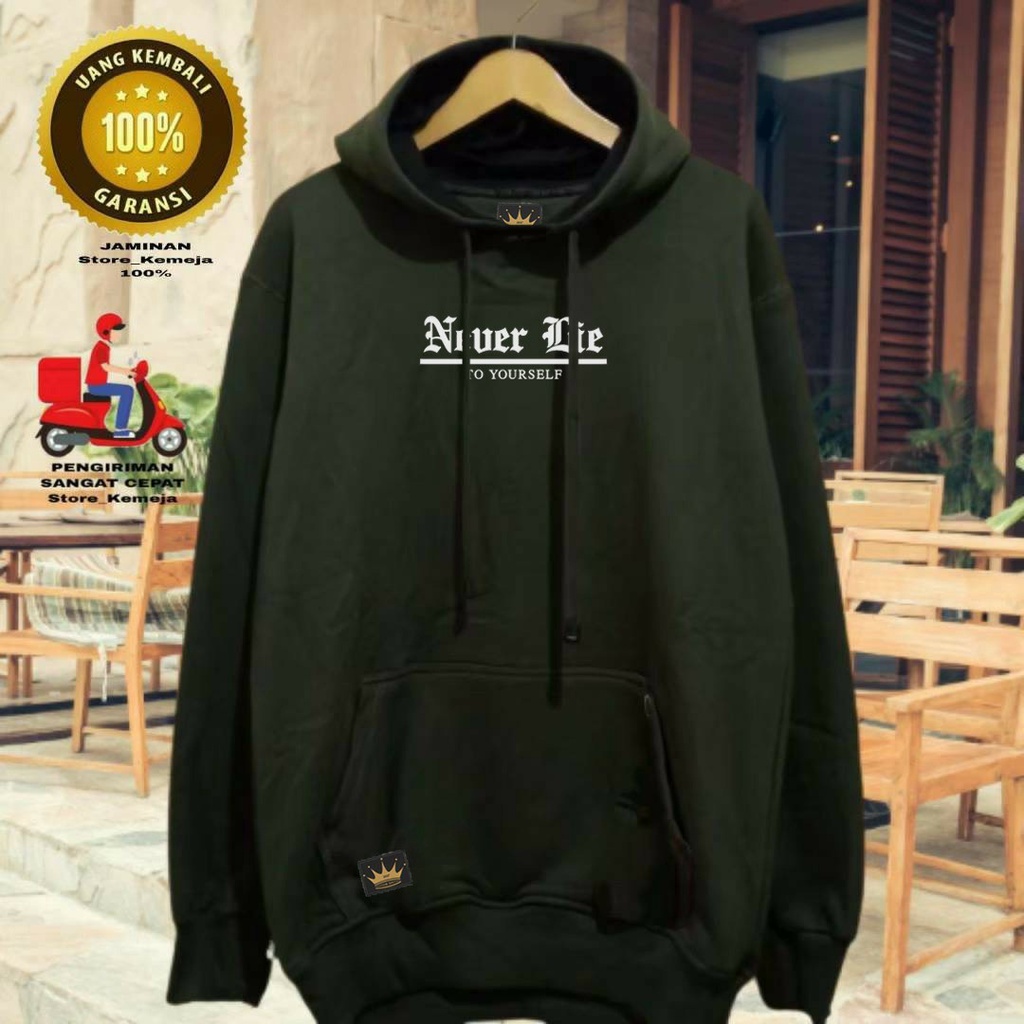 Jaket Hoodie Cowok Brand Distro Sweater Hodie Premium Pria Wanita List NEVER LIE Bahan Katun Fleece Tebal Suiter Cupluk  Cowok Cewek Size Jumbo