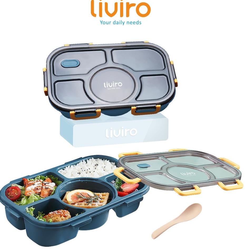 HOT SALE liviro Kotak Makan Lunchbox Tempat Makan Degen 5 Grid 1400 ml itas Besar Anti Tumpah Gratis