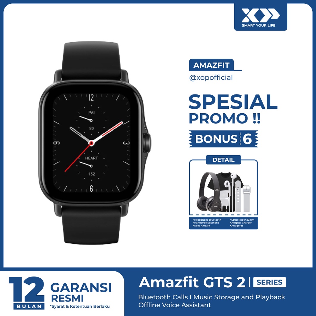 Amazfit GTS 2 New Version Smartwatch Bluetooth Calls SpO2 GPS Music Storage and Playback - Garansi Resmi