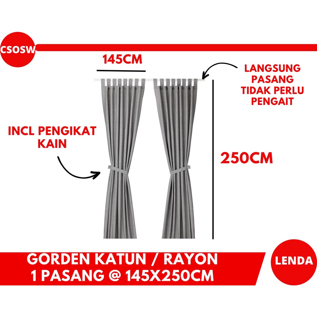 Gorden Jendela Minimalis Modern Katun Rayon LENDA Tirai Jendela Dgn Pengikat