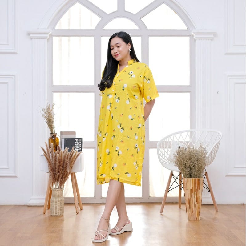 [ 90Rban dapat 3pcs ] KALIFA DRESS MOTIF VIRAL DASTER PENDEK LD 110 RAYON VISCOSE KERAH SHANGHAI BUSUI FRIENDLY