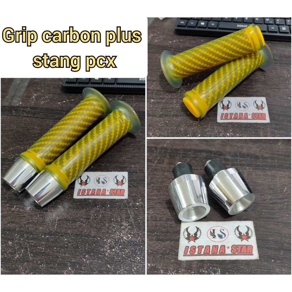 Handgrip Handfat Sarung Gas Carbon Import + Jalu pcx Full CNC Universal kuning