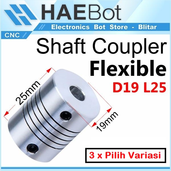 [HAEBOT] Shaft Flexible Coupler RS 3mm D19 L25 CNC 3 x 3 4 5 6 6.35 8 Coupling Mesin Penghubung Shaft Nema Fleksibel Aluminium Motor Konektor As Poros