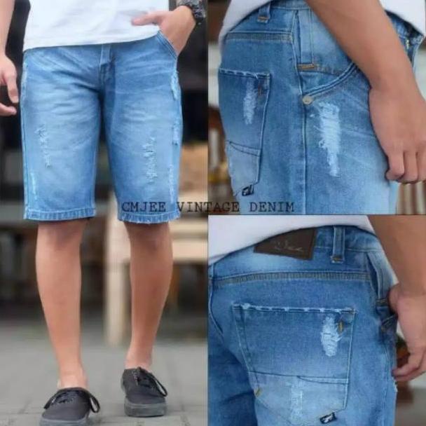 TERBARU Sobek Pendek Jeans - Celana Jeans Pendek Sobek Pria - Jeans Sobek
