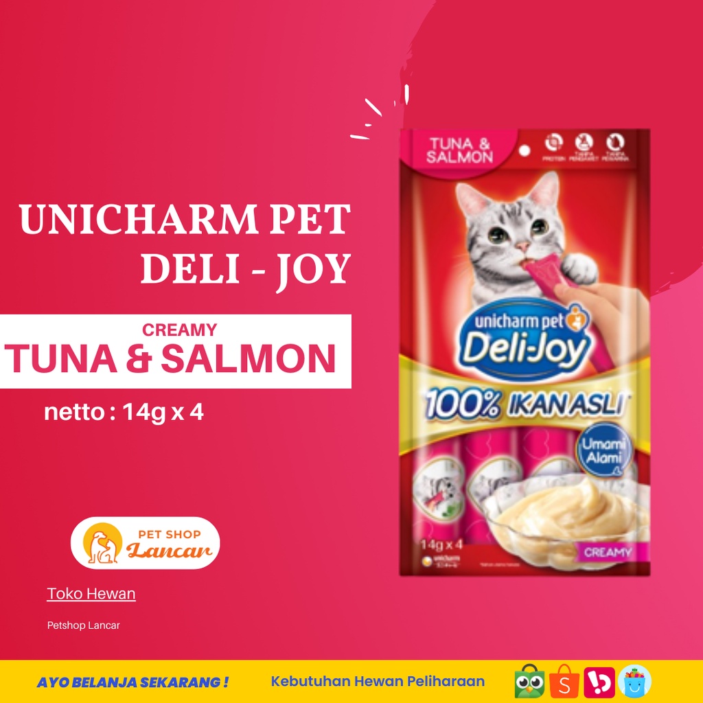 Deli-Joy Snack Kucing Basah 14 g - Creamy Rasa Tuna &amp; Salmon