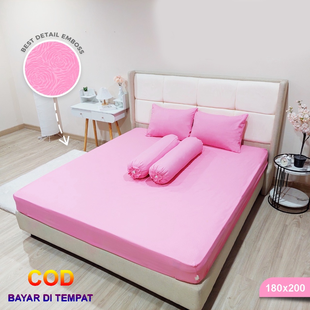 [✅COD] Paket Sprei Seprei 180x200 Polos Dan 4 Sarung Bantal Guling Homemade Katun Embos Perlengkapan Dekorasi Kamar Tidur Rumah Murah